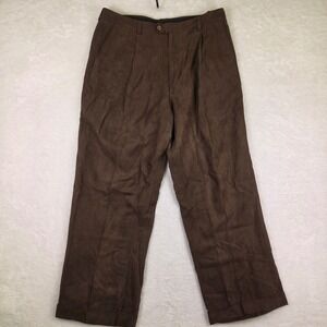 Inserch Mens Brown Faux Suede Pleated Dress Pants Cuffed Size 38 4180